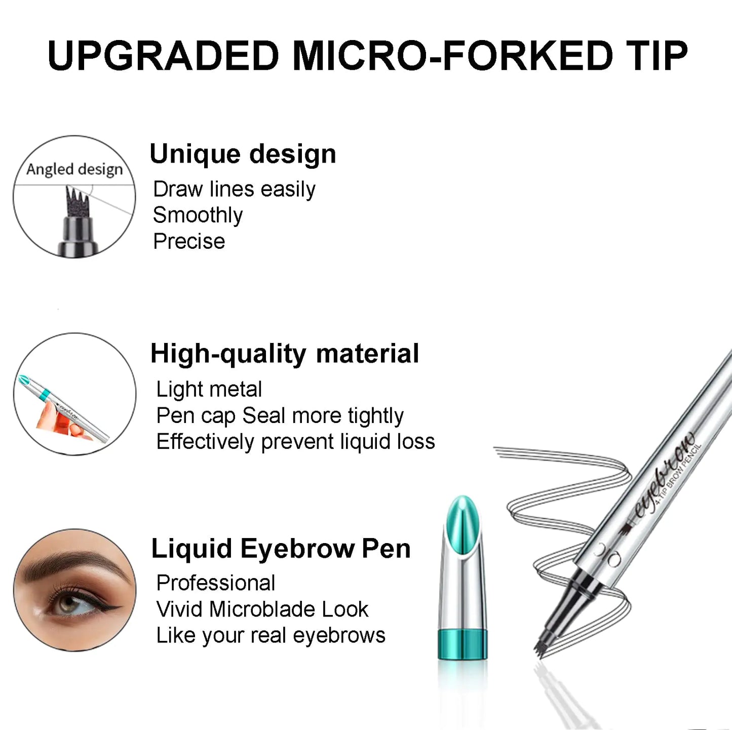 Microblading Eyebrow Pen, Eyebrow Pen with an Upgrade Micro-Fork Tip Applicator, Waterproof Long-Lasting Microblading Eyebrow Pencil, Brow Pen for Natural Looking Brows Makeup, Gray - DivineLuxes