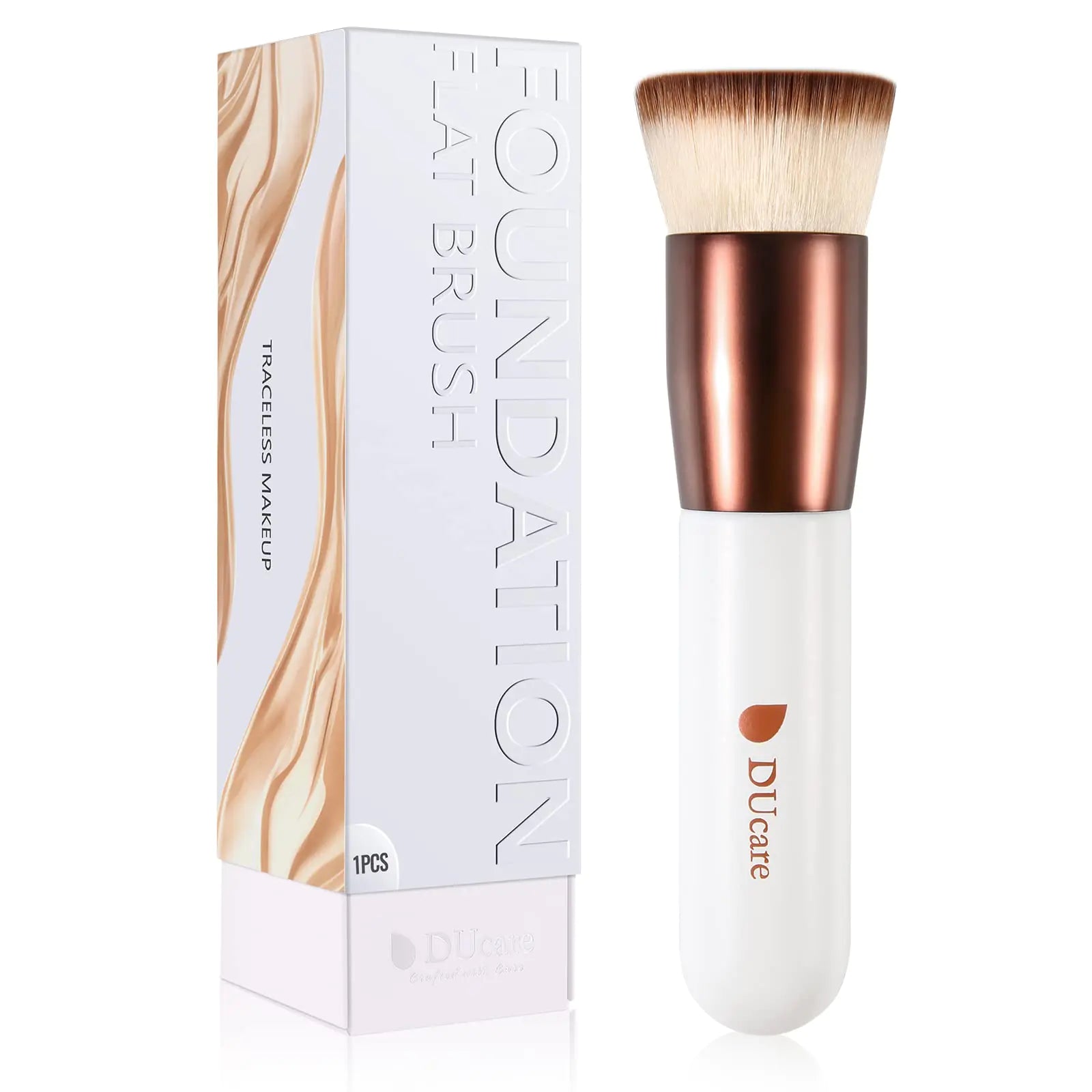 DUcare Foundation Brush Flat Top Kabuki Self Tanner Brush Synthetic Professional Makeup Brush Liquid Blending Mineral Powder Buffing Stippling Makeup Tools, Rose Golden/White rose gold - DivineLuxes