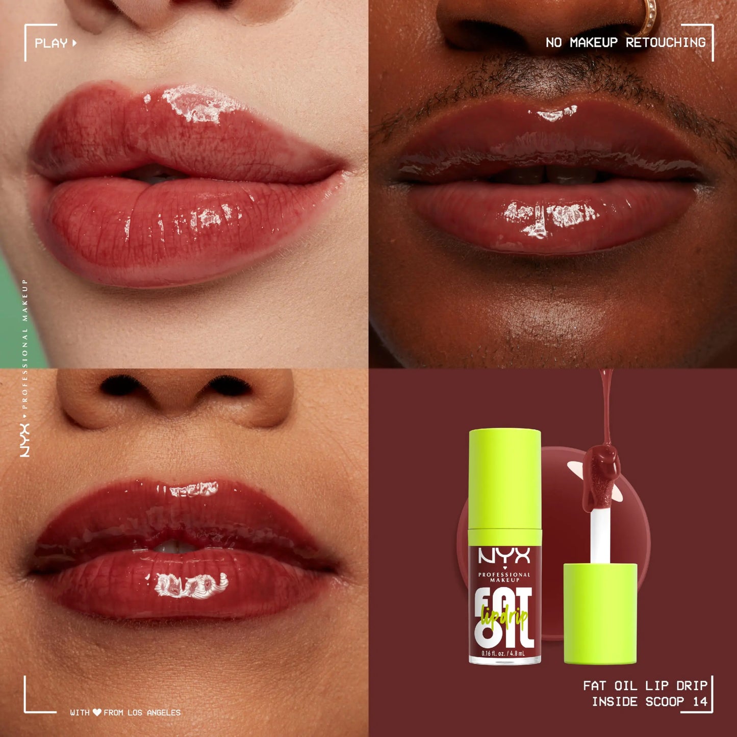 NYX PROFESSIONAL MAKEUP Fat Oil Lip Drip, Moisturizing, Shiny and Vegan Tinted Lip Gloss - Inside Scoop (Plum Brown) 14 Inside Scoop 0.16 Fl Oz (Pack of 1) - DivineLuxes