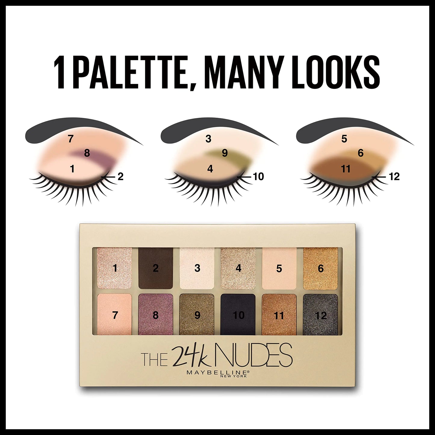 Maybelline The 24K Nudes Gold Eyeshadow Palette Makeup, 12 Pigmented Matte & Shimmer Shades, Blendable Powder, 1 Count - DivineLuxes